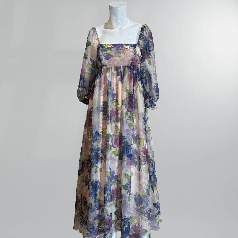 Floral Organza Babydoll Midi Dress